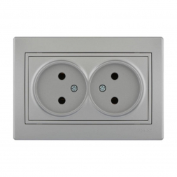 Розетка 2-ая без зазем. Lezard Mira серебро 701-1010-128B