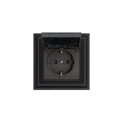 Розетка 2P Liregus Retro с крышкой шторками черный матовый 29-223