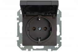 Розетка 2P Liregus Retro с крышкой шторками черный матовый 29-223