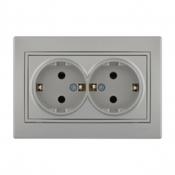 Розетка 2-ая с зазем. Lezard Mira серебро 701-1010-127B