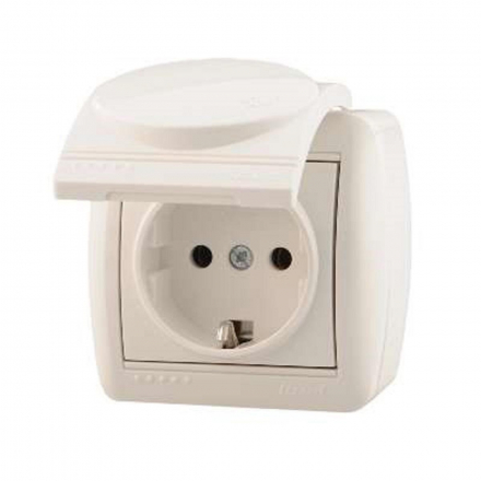 Розетка с зазем. с крышкой Lezard Nata белая 710-0200-123