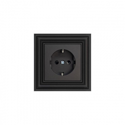 Розетка 2P Liregus Retro со шторками черный матовый 29-225