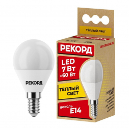 Лампа светодиодная Рекорд E14 7W 3000K матовая 23883