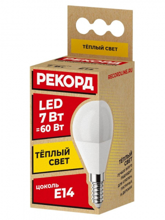 Лампа светодиодная Рекорд E14 7W 3000K матовая 23883