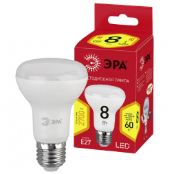 Лампа светодиодная ЭРА E27 8W 2700K матовая ECO LED R63-8W-827-E27 Б0020635