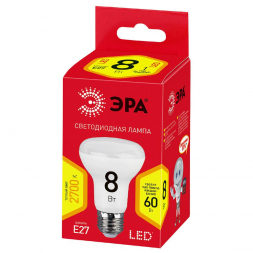 Лампа светодиодная ЭРА E27 8W 2700K матовая ECO LED R63-8W-827-E27 Б0020635
