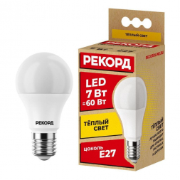 Лампа светодиодная Рекорд E27 7W 3000K матовая 23873