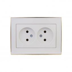 Розетка 2-ая без зазем. Lezard Rain белая с бок. вст. золото 703-0226-128