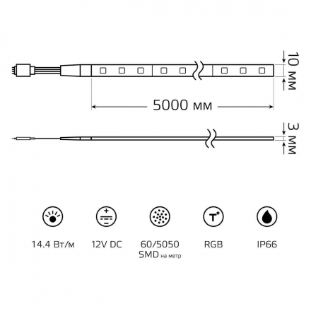 Светодиодная влагозащищенная лента Gauss 14,4W/m 60LED/m 5050SMD RGB 5M 311000414