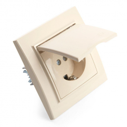 Розетка 2P+PE Stekker Эрна со шторками крышкой слоновая кость PST16-9012-02 39238
