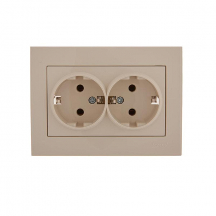 Розетка 2-ая с зазем. Lezard Rain кремовая 703-0303-127