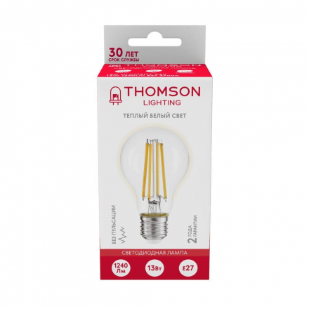 Лампа светодиодная филаментная Thomson E27 13W 2700K груша прозрачная TH-B2367
