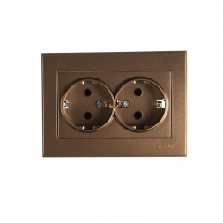Розетка 2-ая с зазем. Lezard Rain бронза 703-3131-127
