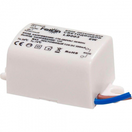 Блок питания для светодиодной ленты Feron LB003 12V 6W IP20 0,5A 21480