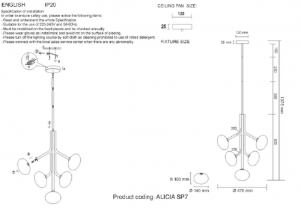 Подвесная люстра Crystal Lux ALICIA SP7 GOLD/WHITE
