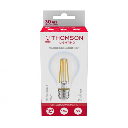 Лампа светодиодная филаментная Thomson E27 13W 6500K груша прозрачная TH-B2369