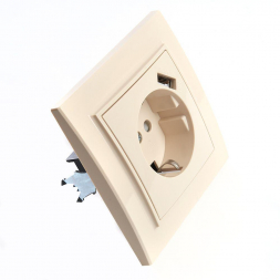 Розетка 2P+PE/USB Stekker Эрна со шторками слоновая кость PST16-9011-02 39237