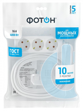 Удлинитель Фотон 3гн х 10м с/з 16-103Е 11853