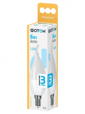 Лампа светодиодная Фотон E14 6W 3000K матовая 22806