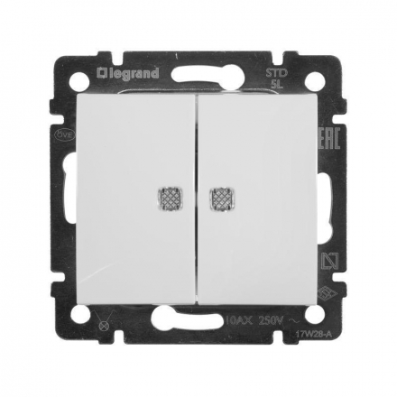 Переключатель двухклавишный Legrand Valena 10A 250V с подсветкой белый 774428