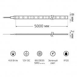 Светодиодная лента Gauss 4,8W/m 60LED/m 2835SMD зеленый 5M 312000605