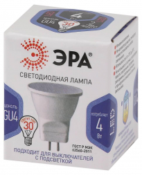Лампа светодиодная ЭРА GU4 4W 4000K матовая LED MR11-4W-6000K-GU4 Б0049067