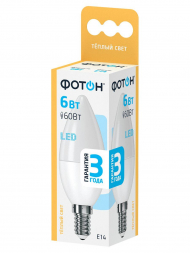 Лампа светодиодная Фотон E14 6W 3000K матовая 22808