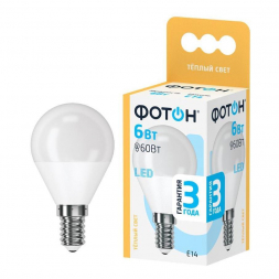 Лампа светодиодная Фотон E14 6W 3000K матовая 22815