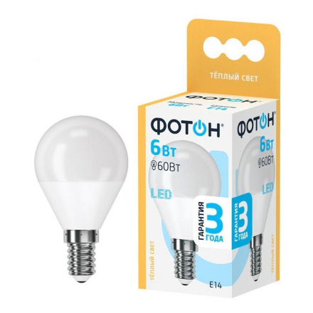 Лампа светодиодная Фотон E14 6W 3000K матовая 22815