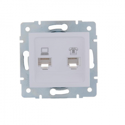 Розетка 2-ая комп. + тел. Lezard Karina белая 707-0288-143