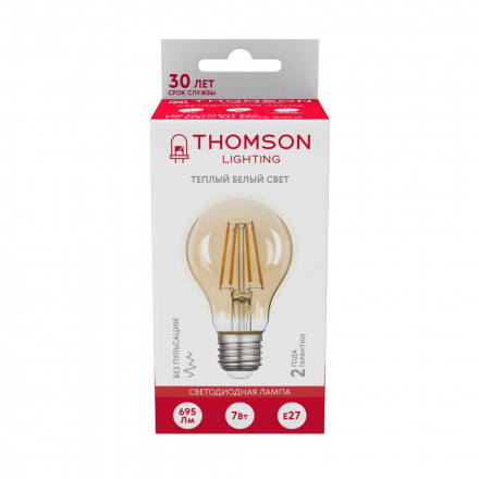 Лампа светодиодная филаментная Thomson E27 7W 2400K груша прозрачная TH-B2110