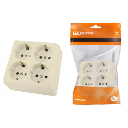 Розетка четырехместная 2P+PE TDM Electric Ладога слоновая кость SQ1801-0222