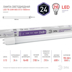 Лампа светодиодная ЭРА G13 24W 6500K матовая LED T8-24W-865-G13-1500mm Б0033007