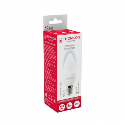 Лампа светодиодная Thomson E14 8W 6500K свеча матовая TH-B2308