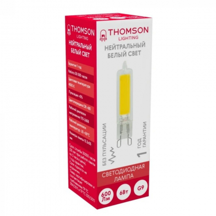 Лампа светодиодная Thomson G9 6W 4000K прозрачная TH-B4211