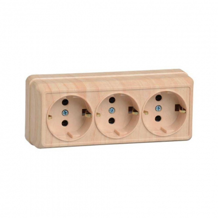 Розетка тройная 2P+PE IEK Oktava сосна ERO31-K03-16-DC