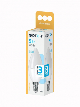 Лампа светодиодная Фотон E14 9W 3000K матовая 23968