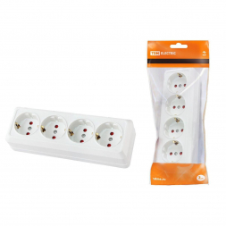 Розетка четырехместная 2P+PE TDM Electric Ладога со шторками белая SQ1801-0131