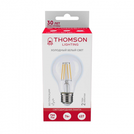 Лампа светодиодная филаментная Thomson E27 7W 6500K груша прозрачная TH-B2330