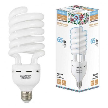 Лампа люминесцентная TDM Electric Народная E27 65W 6500K матовая SQ0347-0042