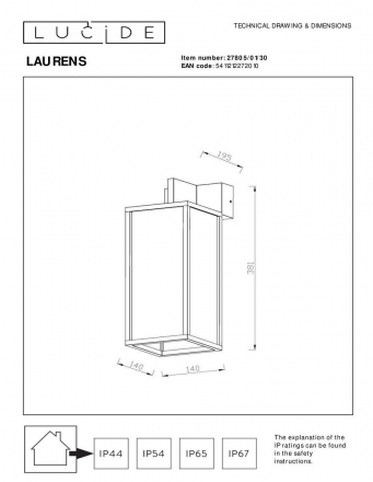 Уличный настенный светильник Lucide Laurens 27805/01/30