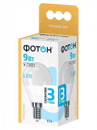 Лампа светодиодная Фотон E14 9W 3000K матовая 24014