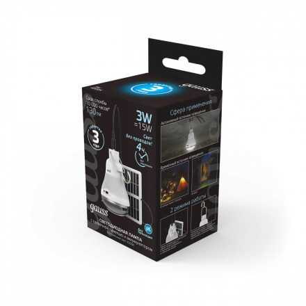 Лампа светодиодная Gauss с солнечной панелью 3W 4000K прозрачная 902102203