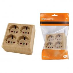 Розетка четырехместная 2P+PE TDM Electric Ладога со шторками сосна SQ1801-0423