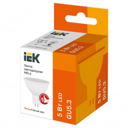 Лампа светодиодная IEK GU5.3 5W 3000K матовая LLE-MR16-5-230-30-GU5