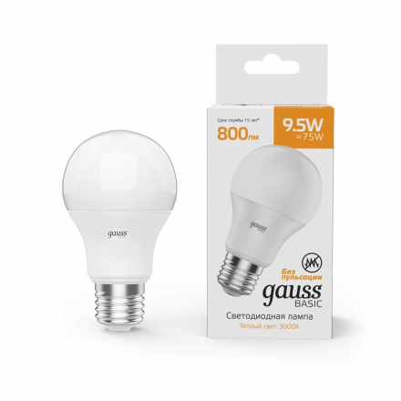 Лампа светодиодная Gauss E27 9,5W 3000К матовая 1023210