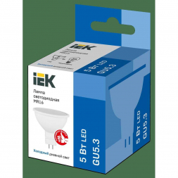 Лампа светодиодная IEK GU5.3 5W 6500K матовая LLE-MR16-5-230-65-GU5