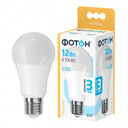 Лампа светодиодная Фотон E27 12W 3000K матовая 22805