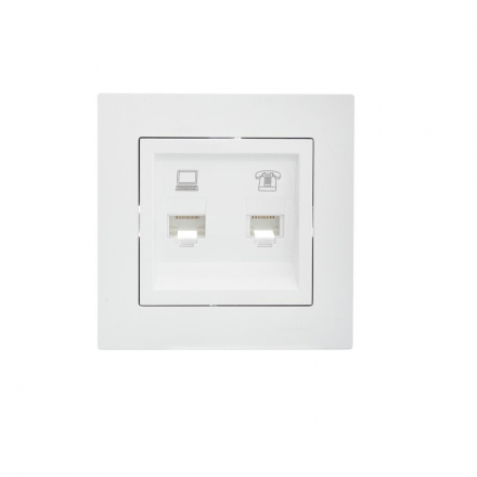 Розетка 2-ая комп. + тел. Lezard Vesna белая 742-0288-143