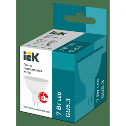 Лампа светодиодная IEK GU5.3 7W 4000K матовая LLE-MR16-7-230-40-GU5